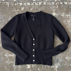 Aqua by Bloomingdale’s Black Cropped Sweater with Crystal Buttons, Size Medium